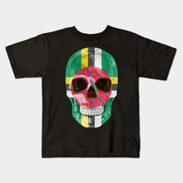 Dominica Flag Skull - Gift for Dominican With Roots From Dominica Kids T-Shirt by Country Flags